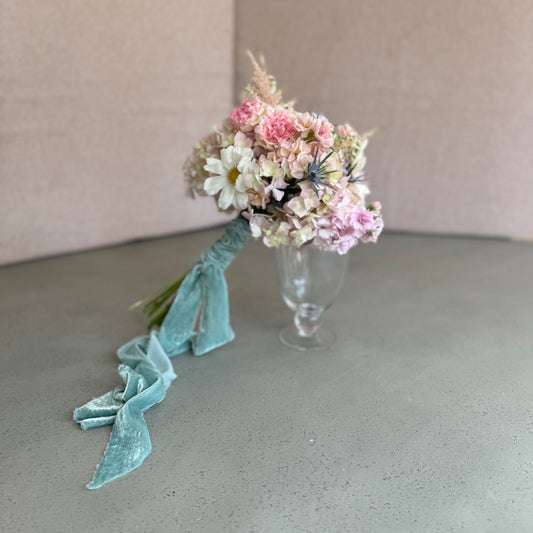 Soft Blush Prom Bouquet with Monogrammed Ribbon